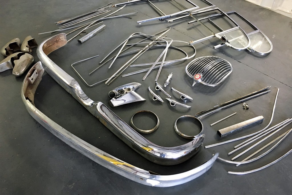 Photo of customers Jaguar classic car parts for chroming.