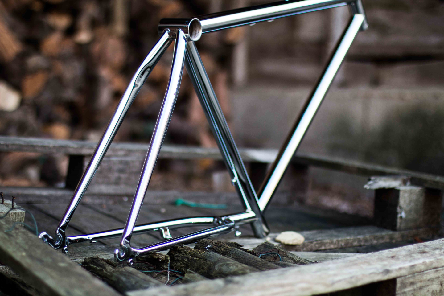 Picture of a bicycle frame finished in chrome.