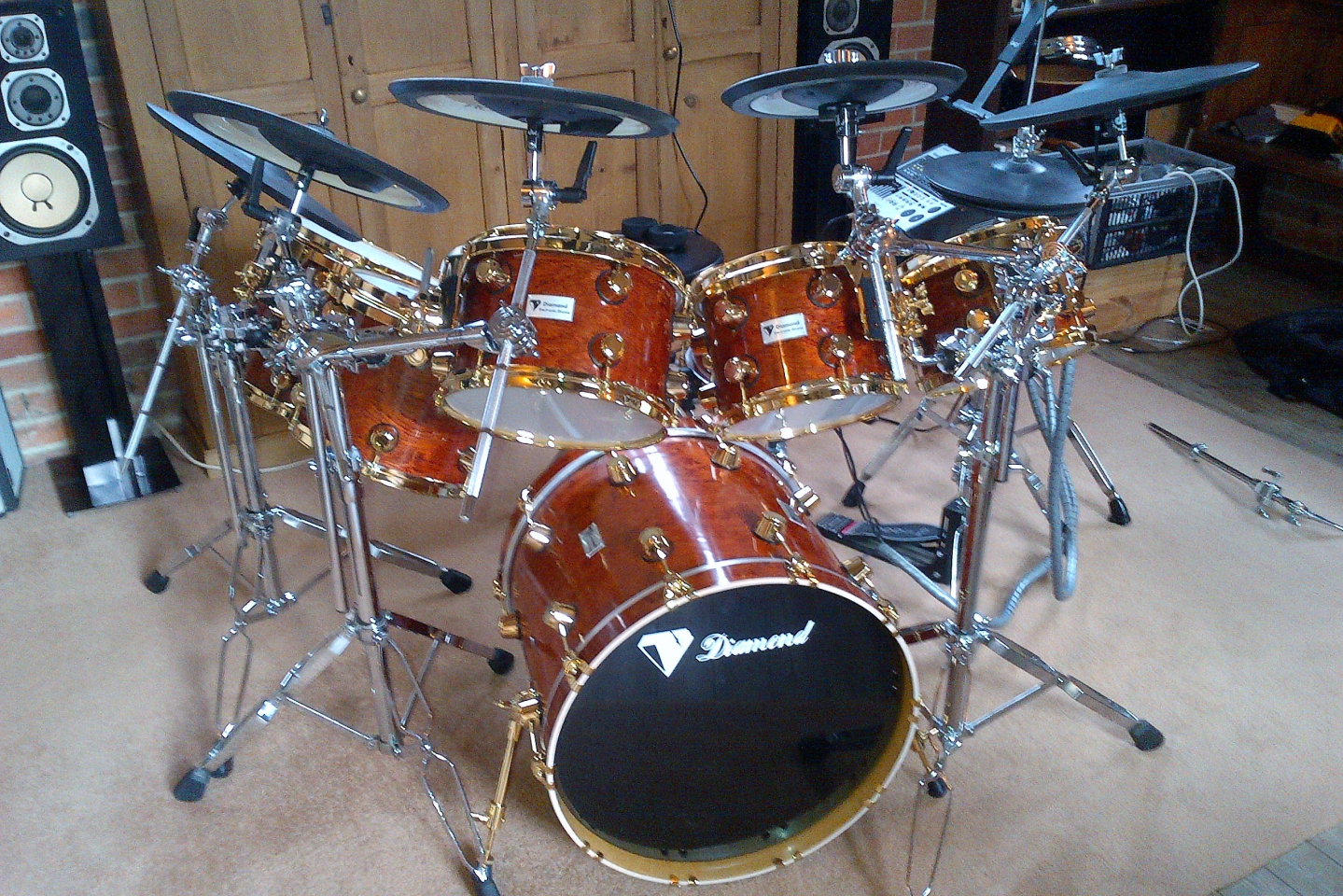 Picture of a drum kit chrome plated.