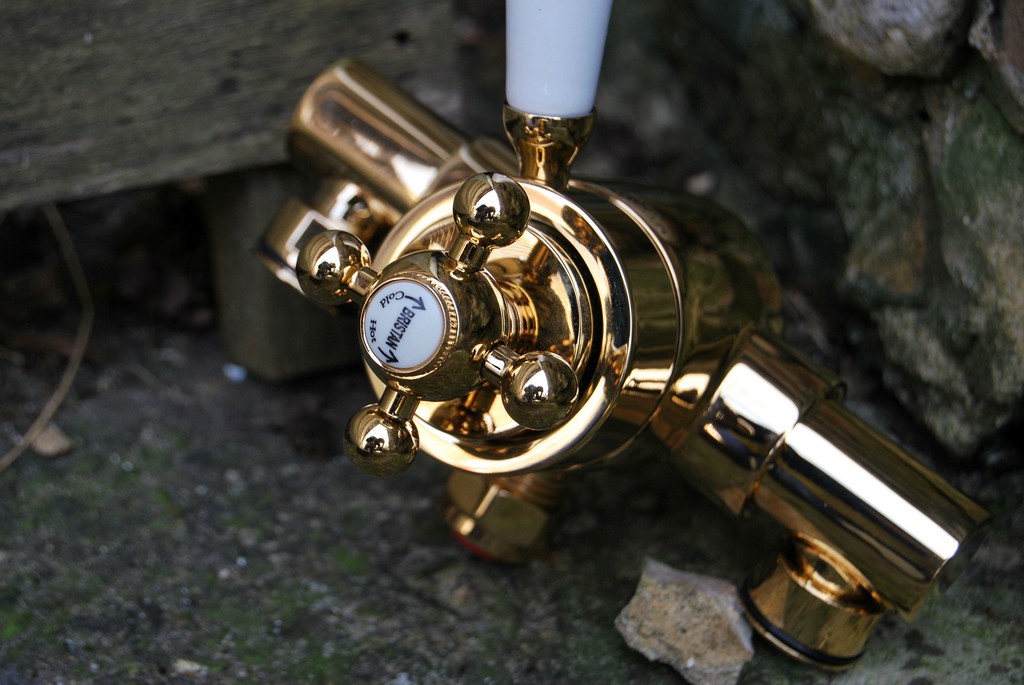 Beautiful better than new shower mixer restored in gold plate by Ashford Chroming.